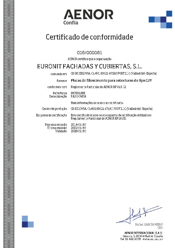 Certificado AENOR - BT Imperline 230